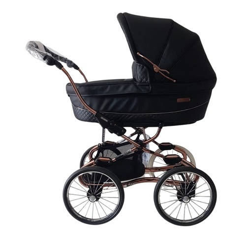 עגלת Bebacsr Stylo סיטלו שחור דמוי עור רוז גולד אמבטיה וטיולון