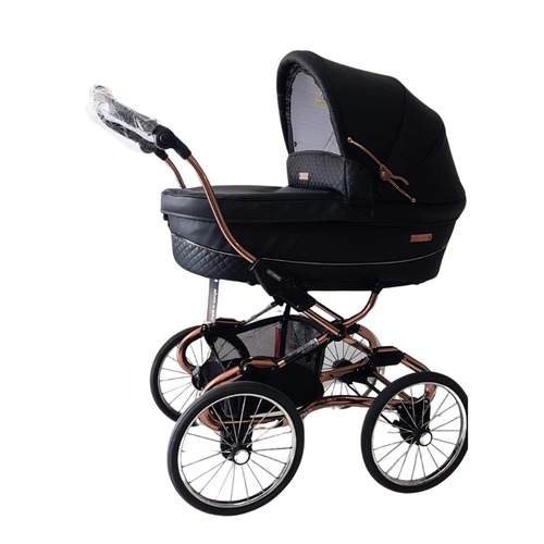 עגלת Bebacsr Stylo סיטלו שחור דמוי עור רוז גולד אמבטיה וטיולון