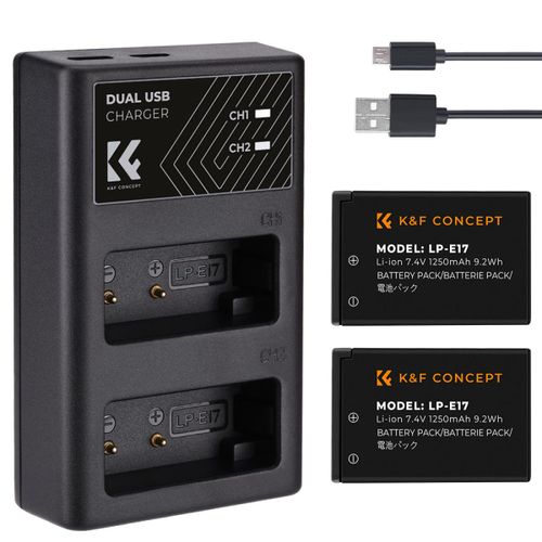 קיט שתי סוללות ומטען כפול K&F Concept LP-E17