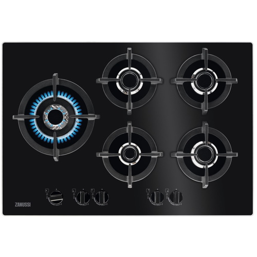 כיריים גז 5 להבות Zanussi ZGO78530BA GOG 60  גימור זכוכית שחורה
