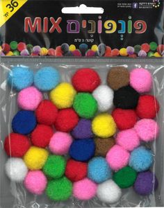 מיקס 36 פונפונים צבעוני/ קוטר 3 ס