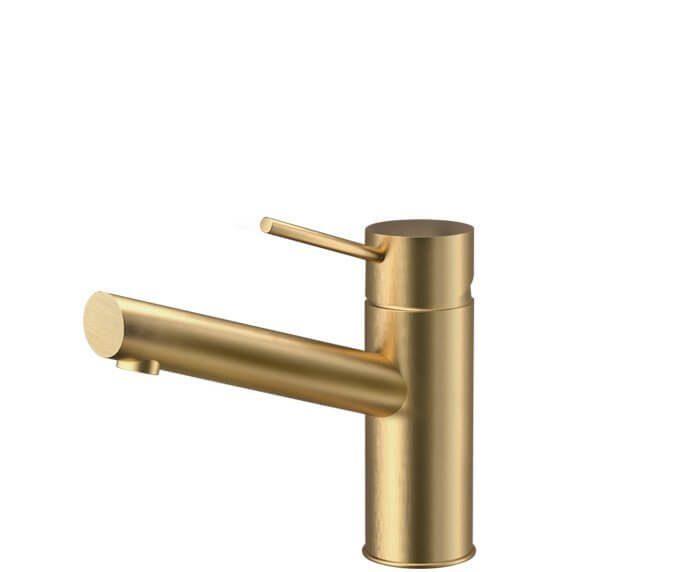 ברז פרח בינוני פיה בינונית קבוע לכיור רחצה | זהב מוברש | 305243 F15S | סדרת מצדה MASADA | חמת HAMAT