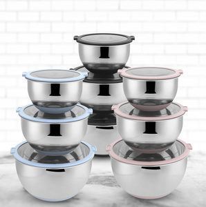 סט קערות נירוסטה – שלישייה עם מכסים צבעוניים VIA