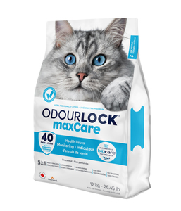 חול חתולים מתגבש OdourLock MaxCare כולל זיהוי דם וסוכר בשתן, שק 12 קילו