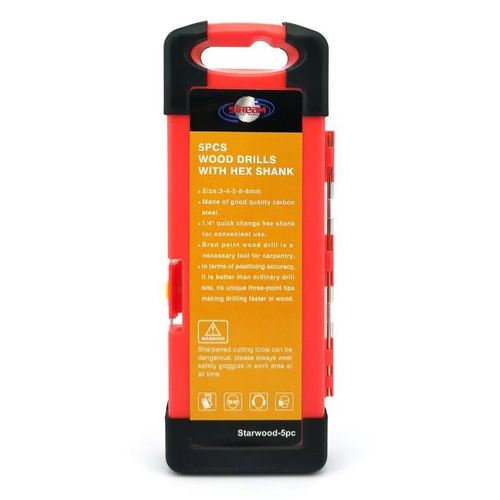 סט 5 מקדחים לעץ קנה משושה 3,4,5,6,8 - NORTOOLS STARWOOD-5PC