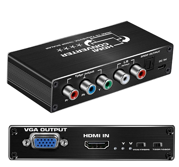 מתאם HDMI ממיר אותות כולל אודיו 1080 טרנסקודר YPbPr Componnets to VGA Converter