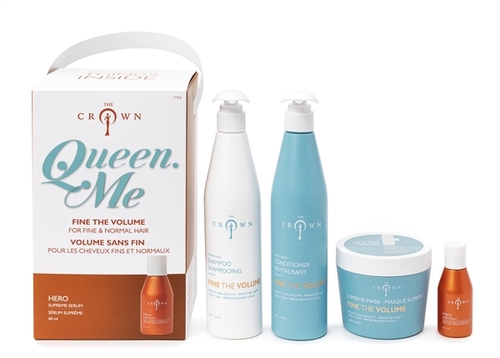 מארז QUEEN ME לשיער דק וחסר נפח שמפו+ מרכך+ מסכה+ סרום דה קראון