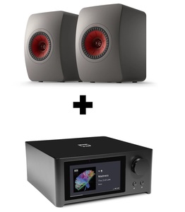 זוג רמקולים מדפיים מבית Kef דגם LS50 META + מגבר משולב נגן רשת מבית NAD דגם C700