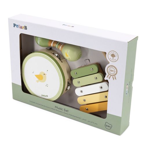 סט כלי נגינה 3 חלקים מעץ מלא עם קסילופון, טמבורין ומרקס - בירדי הציפור PolarB