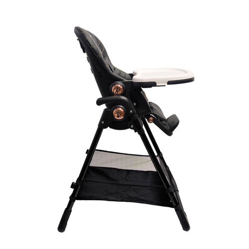 כסא אוכל PRIMO עם 6 מצבי גובה, חמישה מצבי שכיבה וריפוד דמוי עור קל לניקוי - שחור נגיעות נחושת