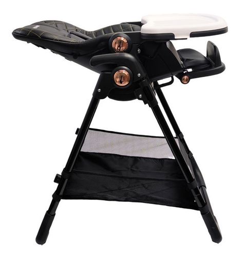 כסא אוכל PRIMO עם 6 מצבי גובה, חמישה מצבי שכיבה וריפוד דמוי עור קל לניקוי - שחור נגיעות נחושת