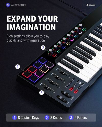 מקלדת שליטה 37 קלידים מלאים D-37 וחיבור USB MIDI מבית DONNER