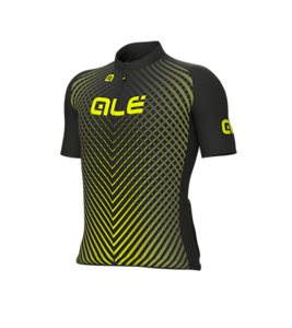חולצת רכיבה קצר לרכיבת אופניים לגברים  ALE PRIME MESH JERSEY שחור-צהוב  אריג רשת דקה ומאווררת שרוולים ארגונומיים עד מעל למרפק