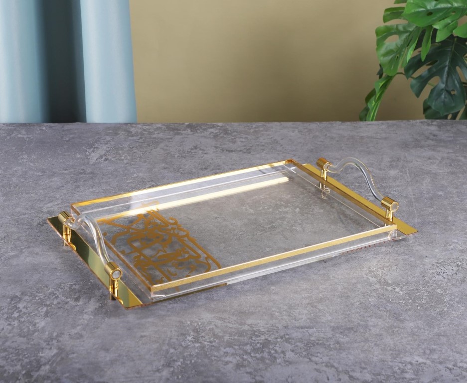 מגש מלבני אקריל כתוביות זהב 48*28 ס"מ - Y.C.027312