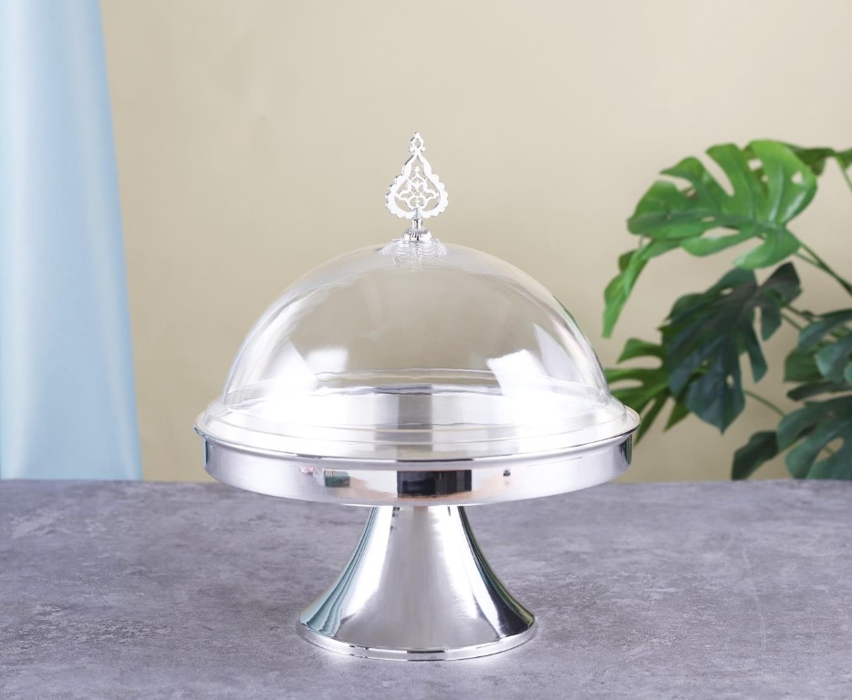 פעמון מתכת עגול + רגל מכסה אקריל 30 ס"מ כסף - Y.C.027268