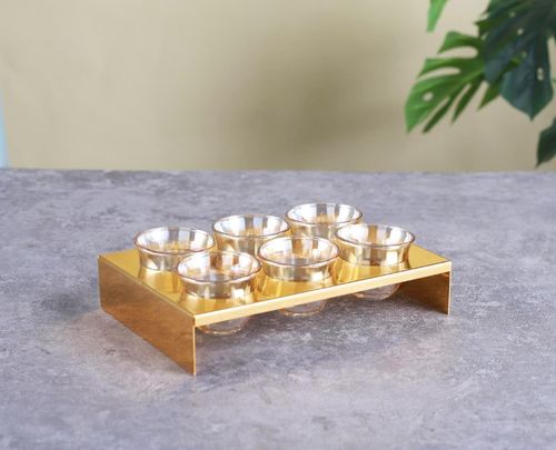 סט 6 ספל בדוי זכוכית + מעמד מתכת זהב - Y.C.027039