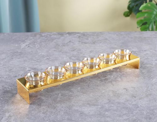 סט 6 ספל בדוי זכוכית + מעמד מתכת זהב -Y.C.027046