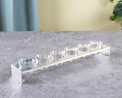 סט 6 ספל בדוי זכוכית + מעמד מתכת כסף -Y.C.027053