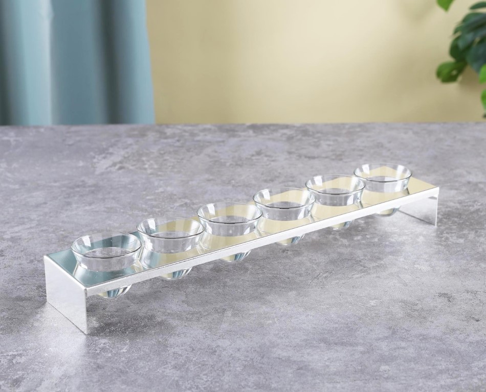 סט 6 ספל בדוי זכוכית + מעמד מתכת כסף -Y.C.027053