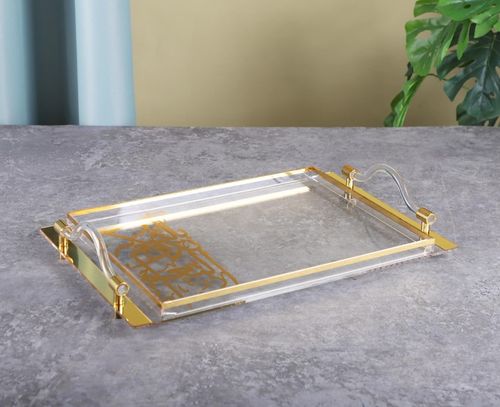 מגש מלבני אקריל כתוביות זהב 50*32 ס