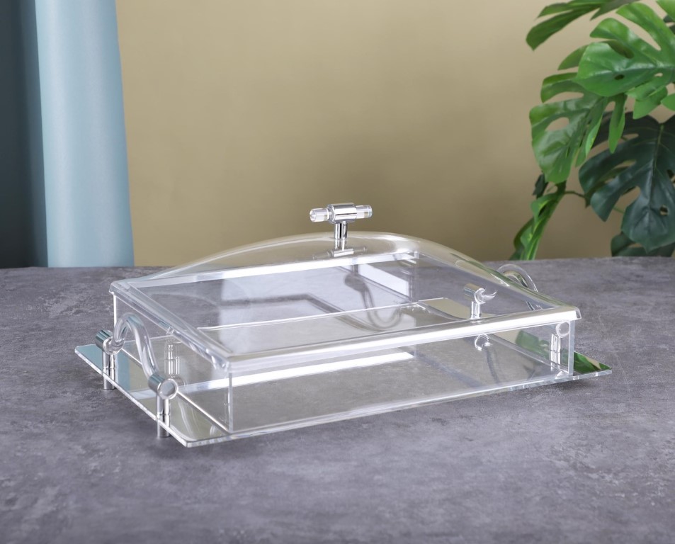 קסרולה מלבנית + מכסה אקריל כסף 28*40 ס"מ - Y.C.027404