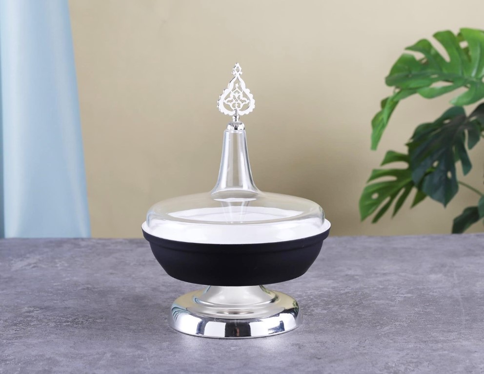 בונבונירה פורצלן + רגל 20 ס"מ שחור-כסף -Y.C.027084