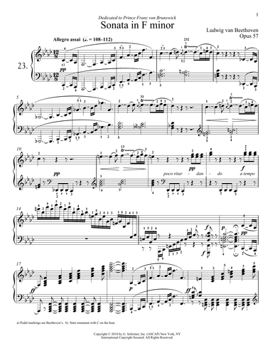 תווים דיגיטליים Piano Sonata No. 23 In F minor, Op. 57 