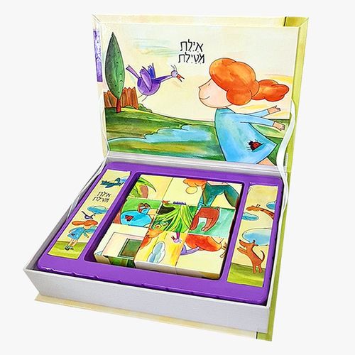פאזל קוביות עץ 6 תמונות בקופסא רב פעמית - איילת מטיילת