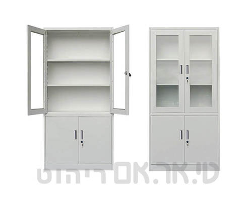 ארון משרדי ויטרינה מתכת 4 דלתות עם דלתות זכוכית ומתכת