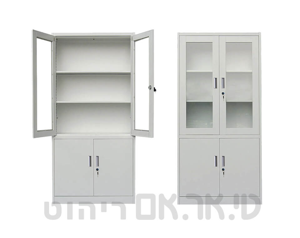 ארון משרדי ויטרינה מתכת 4 דלתות אפור RAL7035