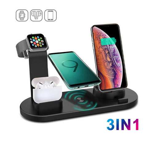 תחנת טעינה אלחוטית לסמארטפונים, לשעון אלחוטי, אוזניות מתאים מכשירי סמסונג גלקסי, אייפון אפל וכולי...