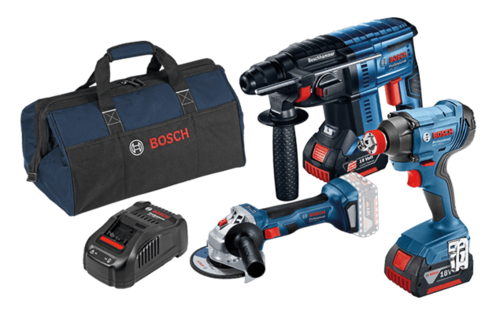 סט 3 כלים בוש - פטישון + אימפקט + משחזת ללא פחמים BOSCH