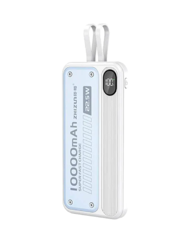 מטען נייד 10000mAh 22.5W עם צג וכבל מובנה דגם ZK-10 WHITE