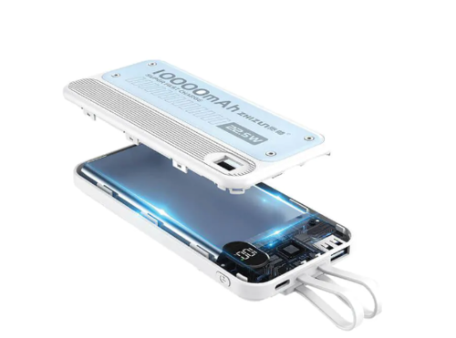 מטען נייד 10000mAh 22.5W עם צג וכבל מובנה דגם ZK-10 WHITE