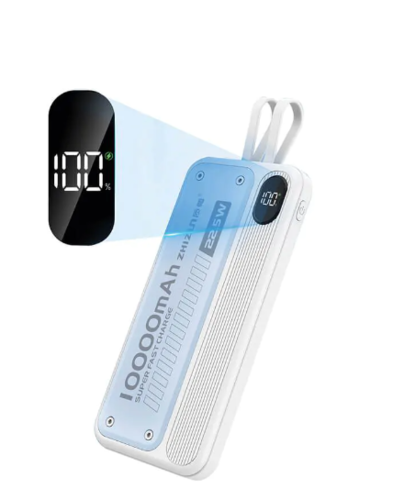 מטען נייד 10000mAh 22.5W עם צג וכבל מובנה דגם ZK-10 WHITE