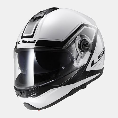 קסדה נפתחת לאופנוע LS2 STROBE FF325 שחור\לבן מבריק