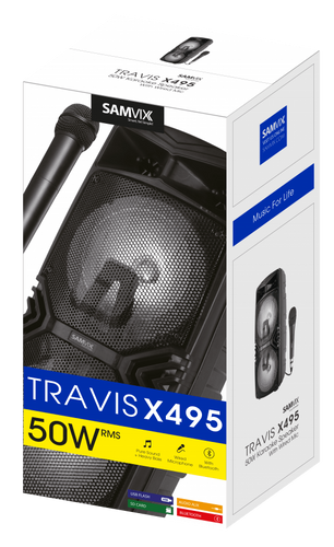 רמקול קריוקי נייד+מקרופון SAMVIX TRAVIS X495 50W טראוויס סאמויקס