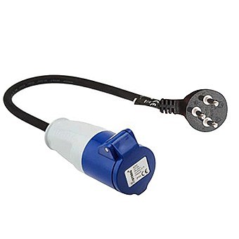 מתאם לרכב חשמלי בין סיקון חד פאזי CEE לשקע חשמל ביתי 3 פינים