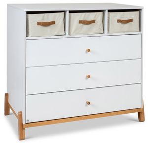 שידת החתלה 100 ס"מ עם מסילות שקטות אוטומטיות דגם ליסבון - לבן/טבעי (מגירות לבן)