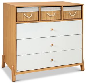 שידת החתלה 100 ס"מ עם מסילות שקטות אוטומטיות דגם פריז - לבן/טבעי (סלסלות טבעי)