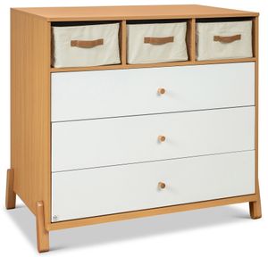 שידת החתלה 100 ס"מ עם מסילות שקטות אוטומטיות דגם פריז - לבן/טבעי (סלסלות לבנות)