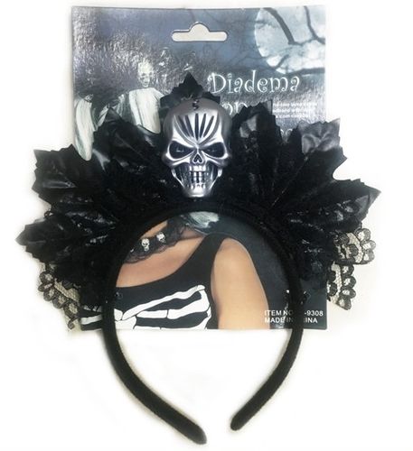 קשת שיער תחרה שחורה עם גולגולת