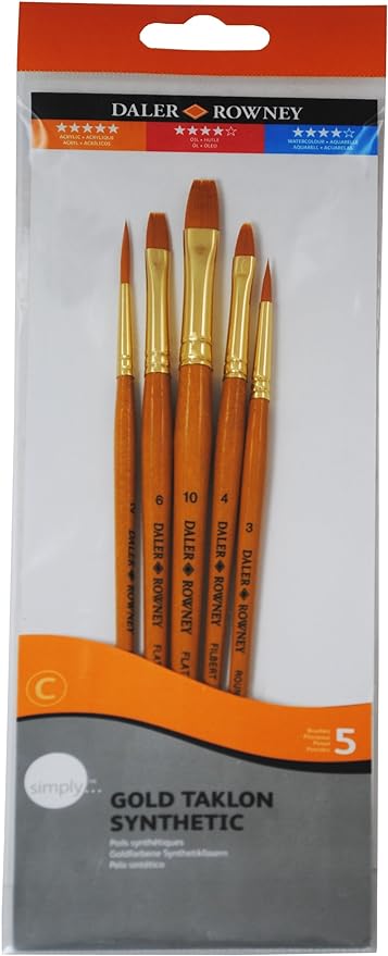 סט 5 מכחולים לצבעי מים, אקריליק ושמן מבית DALER ROWNEY דגם 501