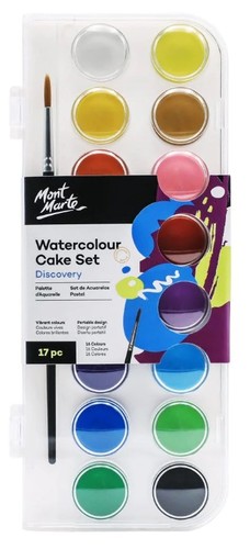 סט 17 צבעי מים בקופסת פלסטיק +מכחול MONT MARTE Cake set 