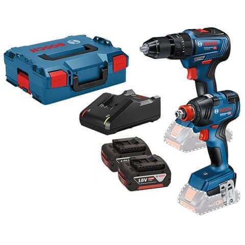 סט מברגות GSB18V-55 + GDX18V-200 כולל 2 סוללות 4AH מבית BOSCH