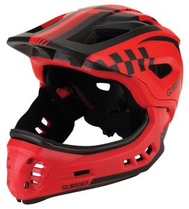 קסדה מודולארית לילדים RACING פול פייס / חצי עם מנגנון התאמה לראש ותאורת LED אחורית (XS/S) - אדום