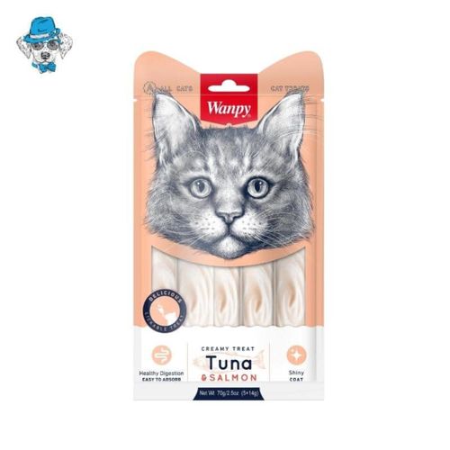 חטיף קרמי לליקוק - טונה וסלמון 70 גרם | creamy treat tuna & salmon, WANPY