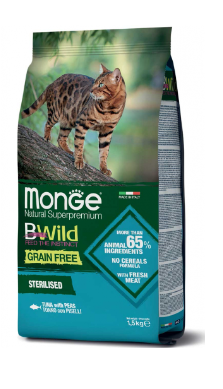 Monge BWild Grain Free Formula לחתולים מסורסים עם טונה ואפונה ללא דגנים 1.5 ק