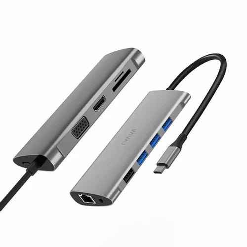 כבל מתאם WIWU Alpha 11in1 USB*4+HDMI+SD+TF+RJ45+VGA+3.5mm+Type C