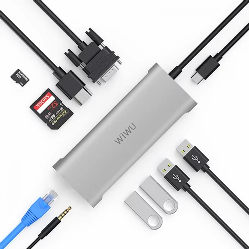 כבל מתאם WIWU Alpha 11in1 USB*4+HDMI+SD+TF+RJ45+VGA+3.5mm+Type C